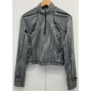 Lululemon Its Ruru Run Womens 8 Gray Black 1/2 Zip Cropped Jacket Thumbholes